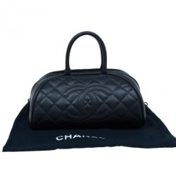 Pre Owned Chanel Black CC Quilted Caviar Small Bowler Bag