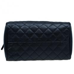 Pre Owned Chanel Black CC Quilted Caviar Small Bowler Bag