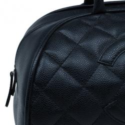 Pre Owned Chanel Black CC Quilted Caviar Small Bowler Bag