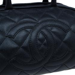 Pre Owned Chanel Black CC Quilted Caviar Small Bowler Bag