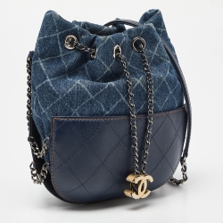 Pre Owned Chanel Blue Quilted Leather and Denim Small Gabrielle Bucket Bag