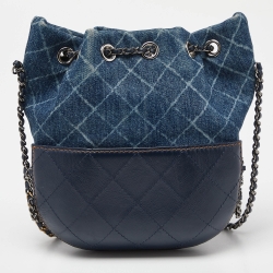 Pre Owned Chanel Blue Quilted Leather and Denim Small Gabrielle Bucket Bag