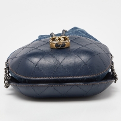 Pre Owned Chanel Blue Quilted Leather and Denim Small Gabrielle Bucket Bag