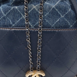 Pre Owned Chanel Blue Quilted Leather and Denim Small Gabrielle Bucket Bag