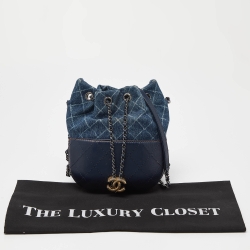 Pre Owned Chanel Blue Quilted Leather and Denim Small Gabrielle Bucket Bag