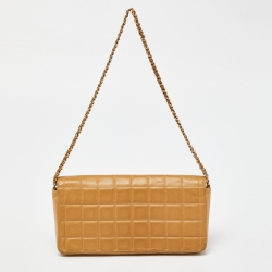 Pre Owned Chanel Beige Chocolate Bar Quilted Leather East West Flap Bag