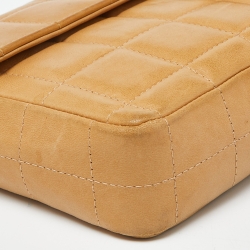 Pre Owned Chanel Beige Chocolate Bar Quilted Leather East West Flap Bag