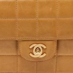 Pre Owned Chanel Beige Chocolate Bar Quilted Leather East West Flap Bag