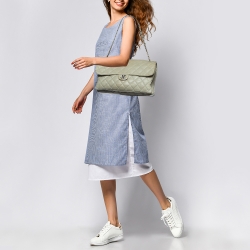 Pre Owned Chanel Grey Quilted Leather Maxi 3 Accordion Flap Bag