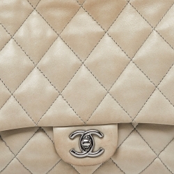 Pre Owned Chanel Grey Quilted Leather Maxi 3 Accordion Flap Bag