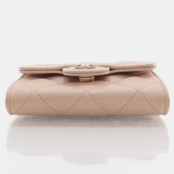 Pre Owned Chanel Beige Quilted Caviar Small Classic Flap Clutch with Chain 
