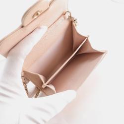 Pre Owned Chanel Beige Quilted Caviar Small Classic Flap Clutch with Chain 