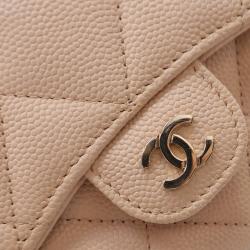 Pre Owned Chanel Beige Quilted Caviar Small Classic Flap Clutch with Chain 