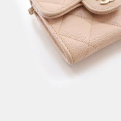 Pre Owned Chanel Beige Quilted Caviar Small Classic Flap Clutch with Chain 