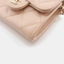 Pre Owned Chanel Beige Quilted Caviar Small Classic Flap Clutch with Chain 
