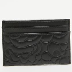 Pre Owned Chanel Black Camellia Embossed Leather CC Card Holder