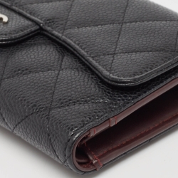 Chanel Black Quilted Caviar Leather Classic Tri Fold Continental Wallet