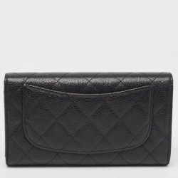 Chanel Black Quilted Caviar Leather Classic Tri Fold Continental Wallet