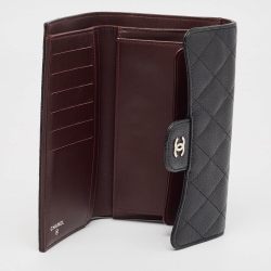 Chanel Black Quilted Caviar Leather Classic Tri Fold Continental Wallet