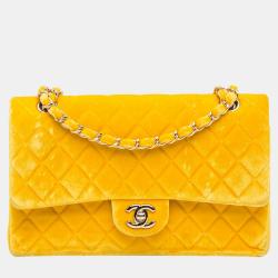 مملوكة مسبقًا Chanel Yellow Medium Classic Velvet Double Flap