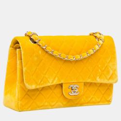 مملوكة مسبقًا Chanel Yellow Medium Classic Velvet Double Flap