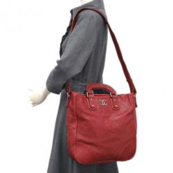Pre Owned Chanel Red Caviar Top Handle Tote
