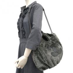 Pre Owned Chanel Grey Pile Fabric CC Hobo