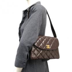 Pre Owned حقيبة شانيل بني مبطنة جلد خروف للكتف