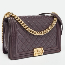 مملوكة مسبقًا Chanel Plum Quilted Leather New Medium Boy Shoulder Bag