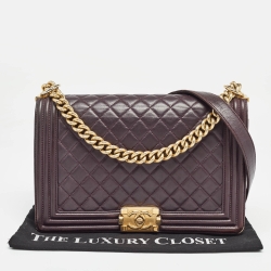 مملوكة مسبقًا Chanel Plum Quilted Leather New Medium Boy Shoulder Bag