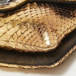 Pre Owned Chanel Two Tone Gold Python flap Chain Clutch