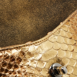 Pre Owned Chanel Two Tone Gold Python flap Chain Clutch