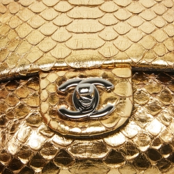 Pre Owned Chanel Two Tone Gold Python flap Chain Clutch