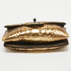 Pre Owned Chanel Two Tone Gold Python flap Chain Clutch