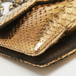 Pre Owned Chanel Two Tone Gold Python flap Chain Clutch