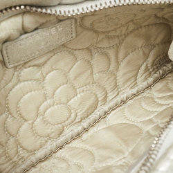 Pre Owned Chanel Silver Leather Camellia Pochette