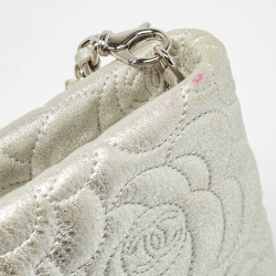Pre Owned Chanel Silver Leather Camellia Pochette