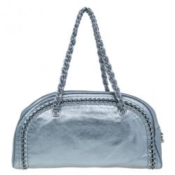 مملوكة مسبقًا Chanel Metallic Silver Leather Chain Trim Luxe Ligne Bowler Bag