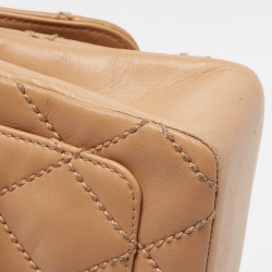 Pre Owned Chanel Beige Quilted Leather Wild Stitch Classic Flap Bag