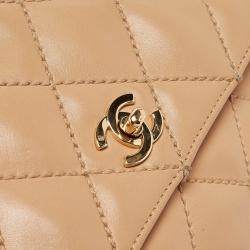 Pre Owned Chanel Beige Quilted Leather Wild Stitch Classic Flap Bag