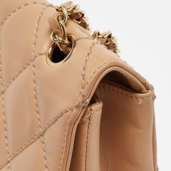 Pre Owned Chanel Beige Quilted Leather Wild Stitch Classic Flap Bag