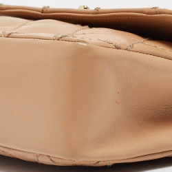 Pre Owned Chanel Beige Quilted Leather Wild Stitch Classic Flap Bag