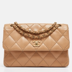 Pre Owned Chanel Beige Quilted Leather Wild Stitch Classic Flap Bag