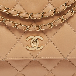 Pre Owned Chanel Beige Quilted Leather Wild Stitch Classic Flap Bag