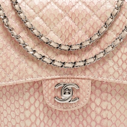 Pre Owned Chanel Peach/Pink Python Triple Compartment CC Flap Bag
