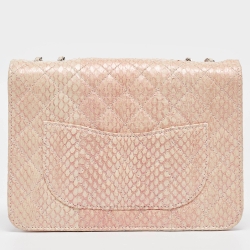 Pre Owned Chanel Peach/Pink Python Triple Compartment CC Flap Bag