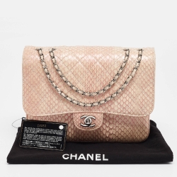 Pre Owned Chanel Peach/Pink Python Triple Compartment CC Flap Bag