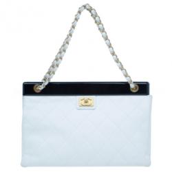 Pre Owned Chanel Black and White Caviar Shoulder Tote