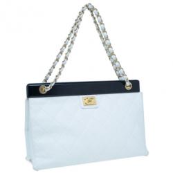 Pre Owned Chanel Black and White Caviar Shoulder Tote