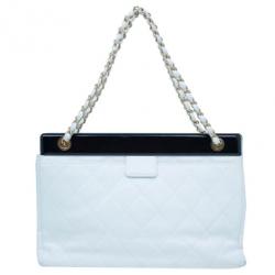 Pre Owned Chanel Black and White Caviar Shoulder Tote
